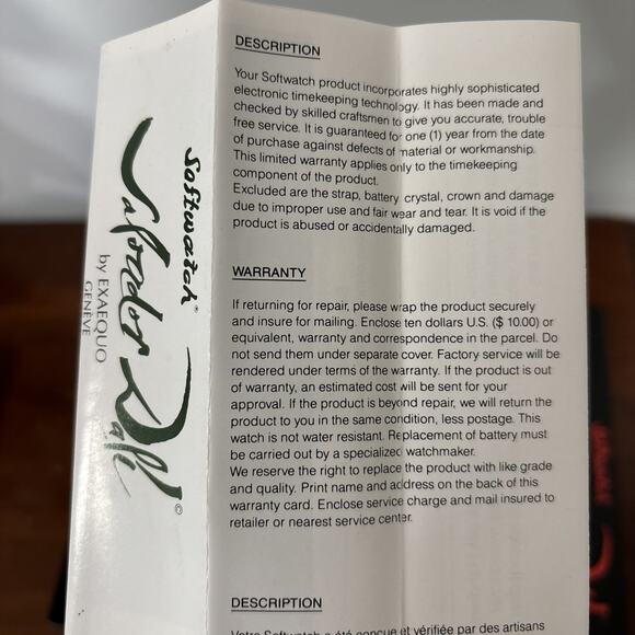 Salvador Dali Softwatch By Exaequo Geneve Melting Watch 92009 Box manual - Picture 12 of 12